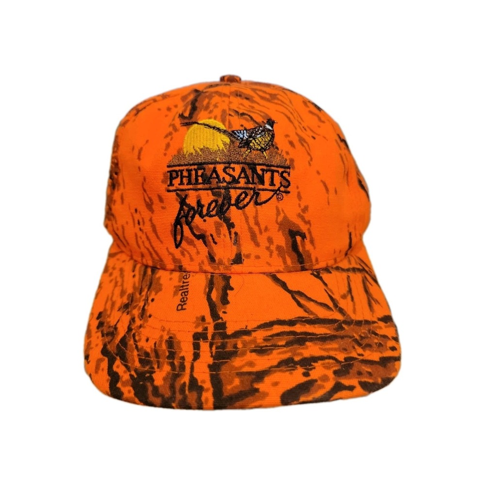 Vintage Realtree Pheasants Forever Hat Men's Orange Camo Made In USA Snapback